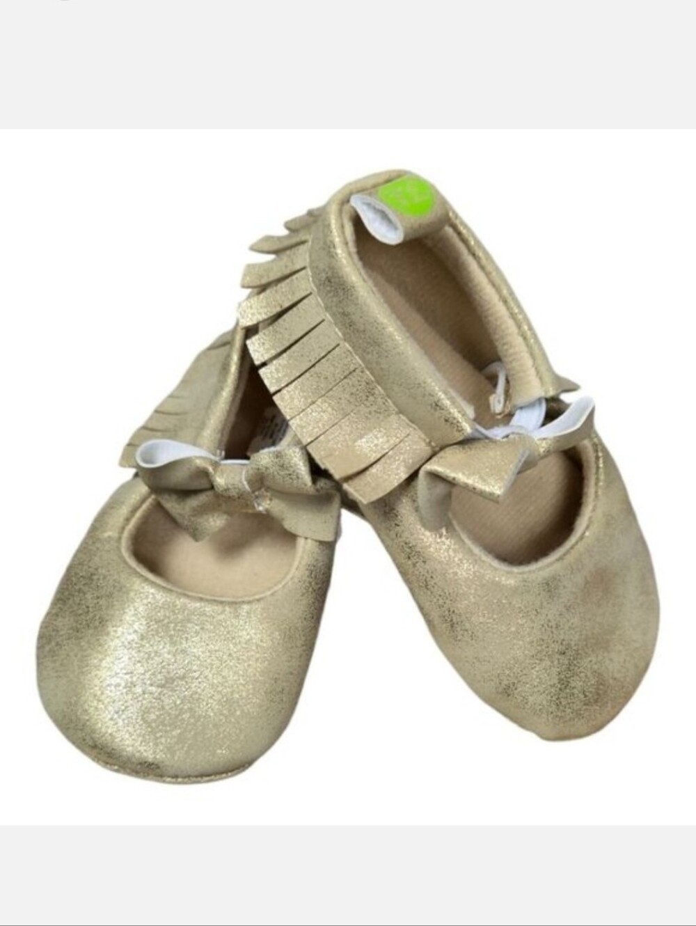 Baby Gold Moccasins 6 9 Months Metallic Bow Crib Shoes First Steps Photo Outfit